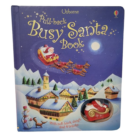 Usborne pul back busy santa book christmas sleigh 4 tracks hard back book - Picture 1 of 4